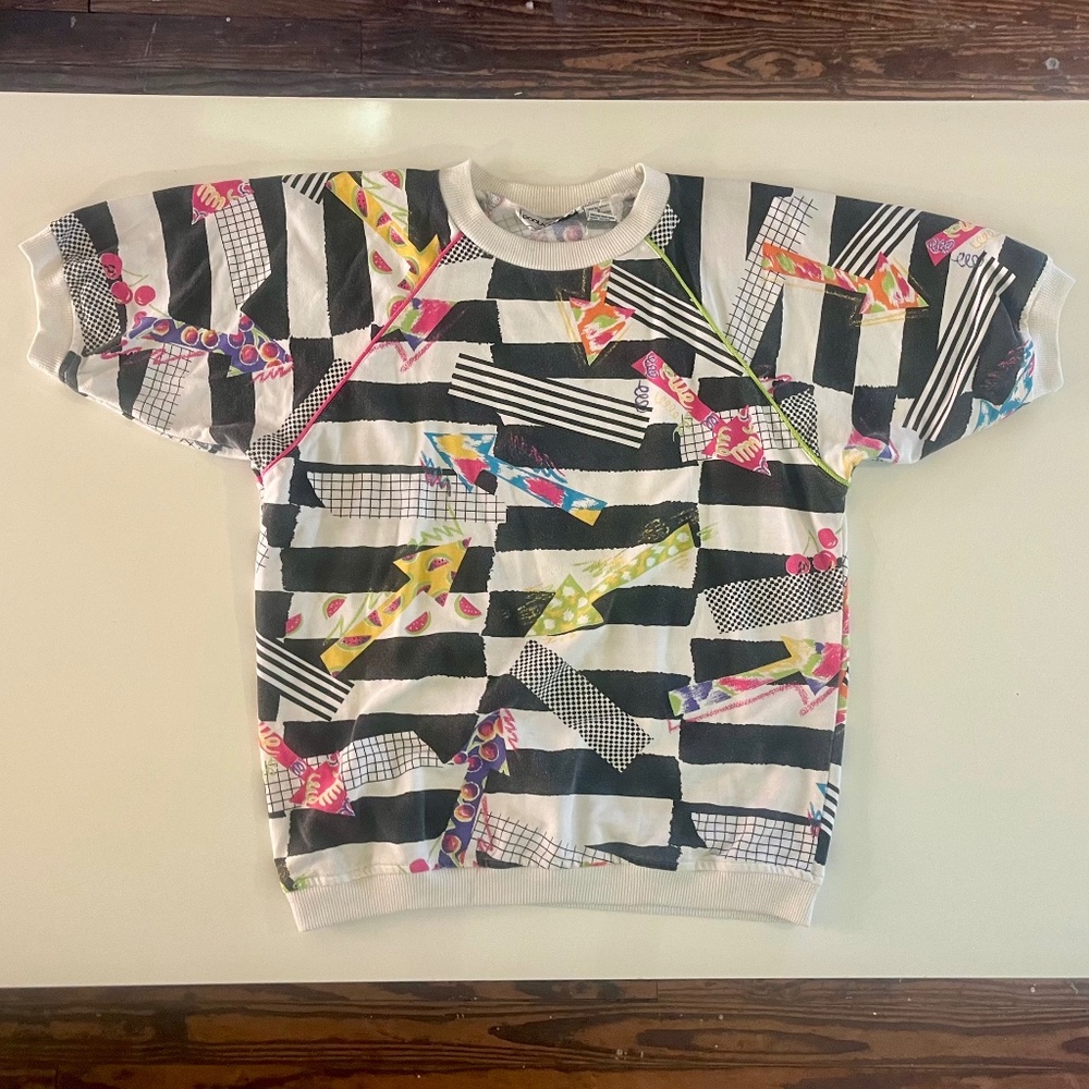 Vintage Bright Geometric Print Oversized Short Sleeve Shirt